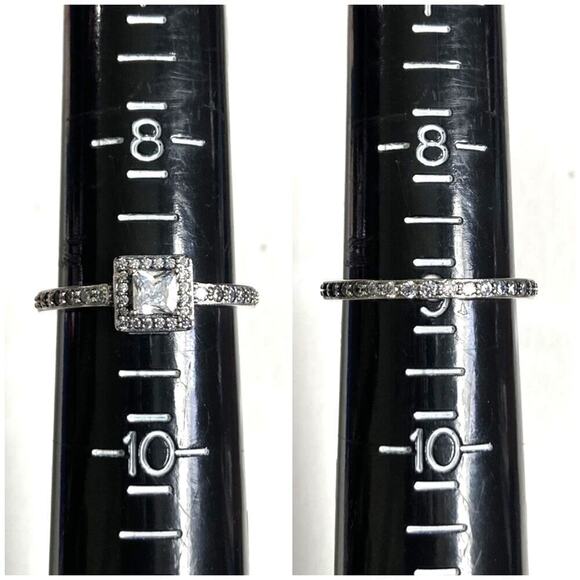 Size 9 Square CZ Sparkle Halo 925 Ring - Picture 8 of 9